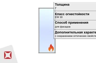 Огнестойкое стекло Pyropane 7 мм EW 30 с сохранением оптических свойств ГОСТ 30247.0-94 в Петропавловске