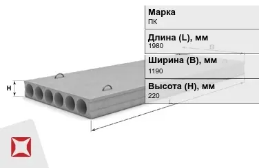 Пустотные плиты перекрытия ПК 20-12-8 1980x1190x220 мм  в Петропавловске