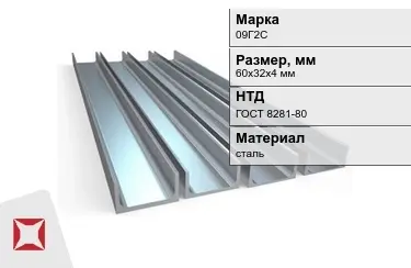 Швеллер стальной 09Г2С 60х32х4 мм ГОСТ 8281-80 в Петропавловске